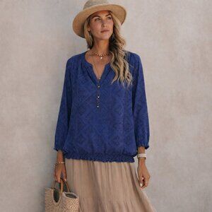 St. John's Bay Boho Blue Blouson Peasant Top